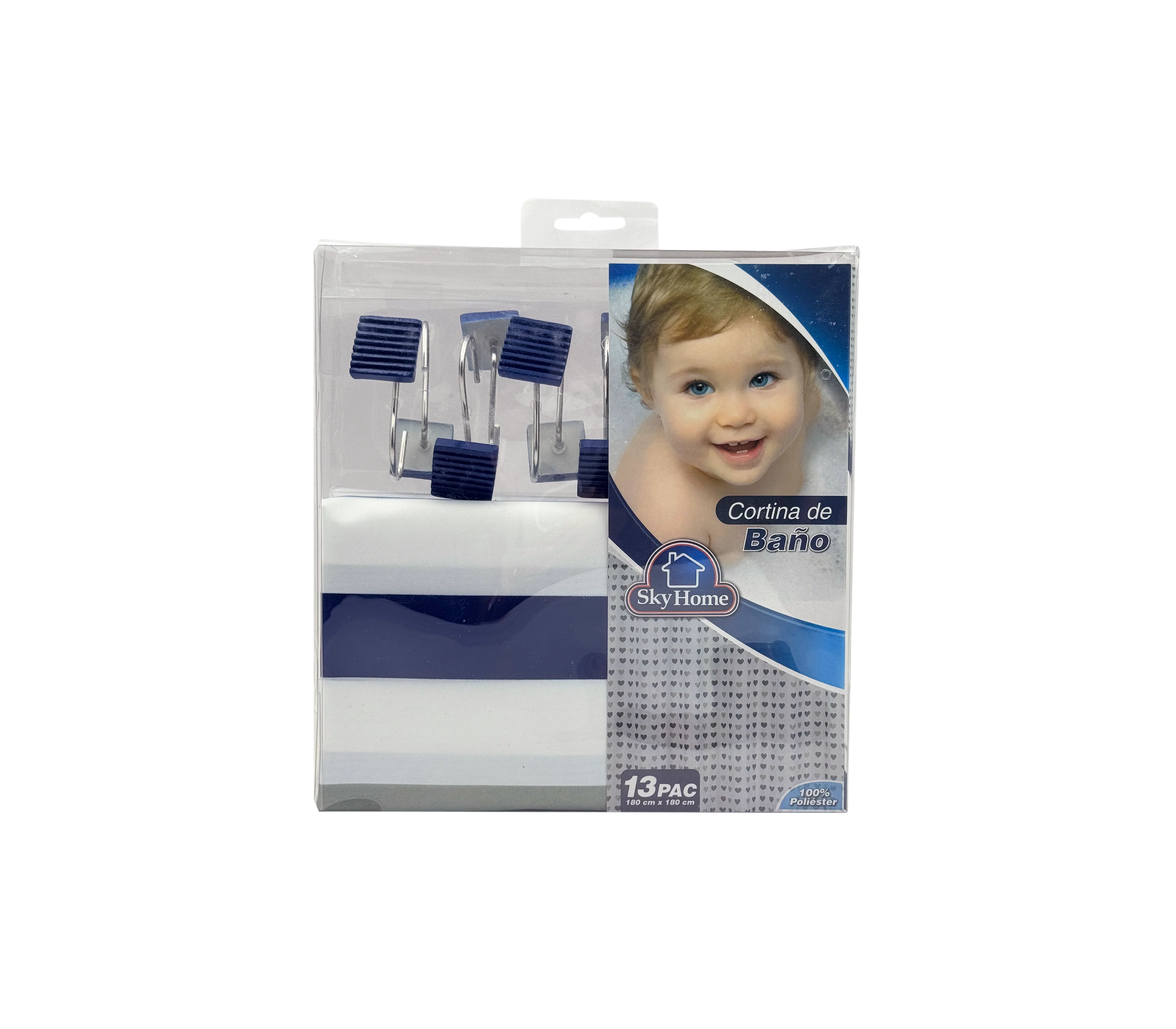 Cortina de baño con ganchos decorativos 180x180 100% polietileno estampado Sky Home - Image 3